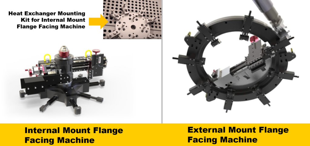 internal and external mount flange facing machines compared