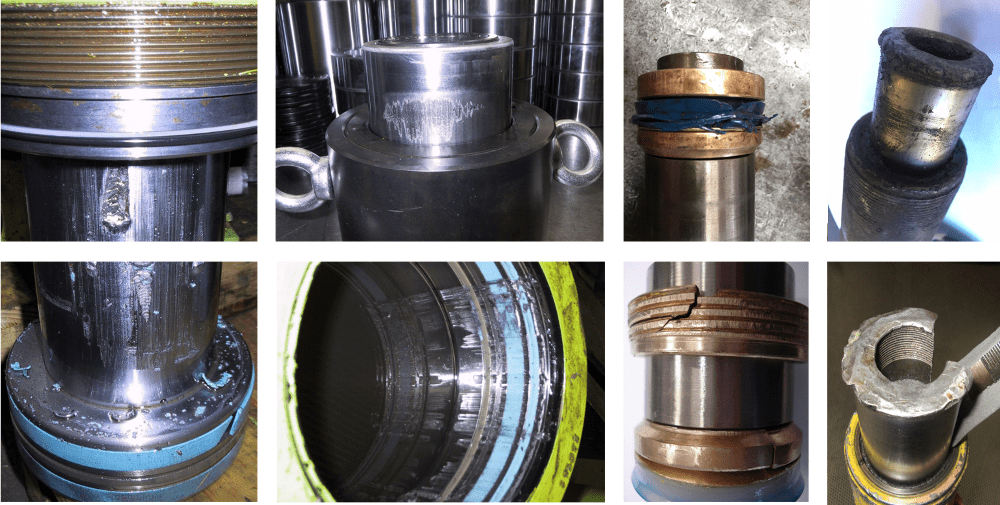 Ejemplos de daños en cilindros hidráulicos