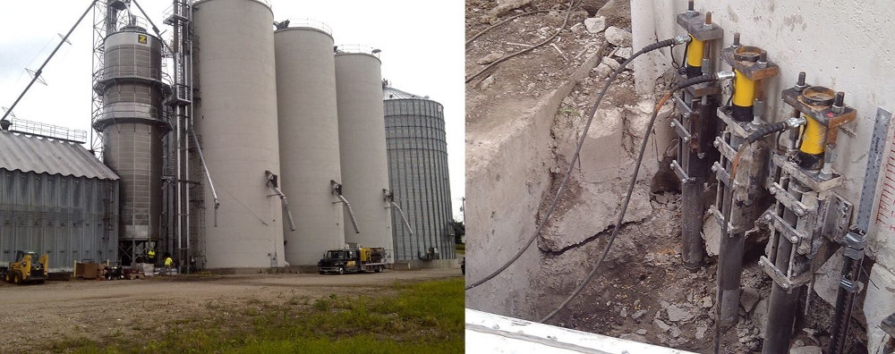 silo foundation repair using hydraulic cylinders