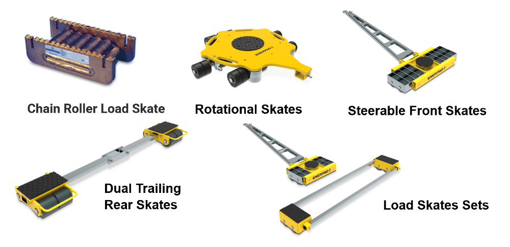 different types of load moving skates or dollies
