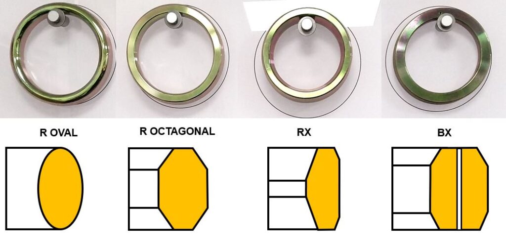 Types of RTJ Flange including R Oval, R Octagonal, RX, and BX.