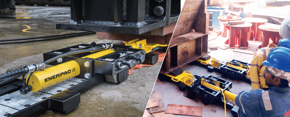 hydraulic skidding system for sliding heavy equipment