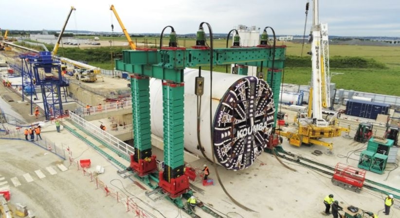 tunnel boring machine being lifted