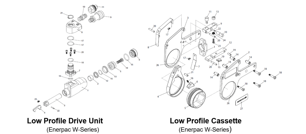 hydraulic torque wrench exploded view diagram low profile type
