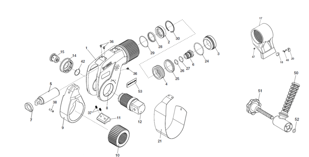 exploded view diagram of a square drive torque wrench hydraulic type