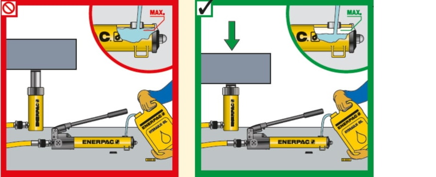 do not overfill with hydraulic oil