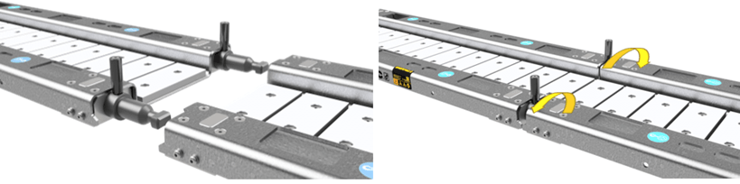 hydraulic skidding system fast coupling of track sections
